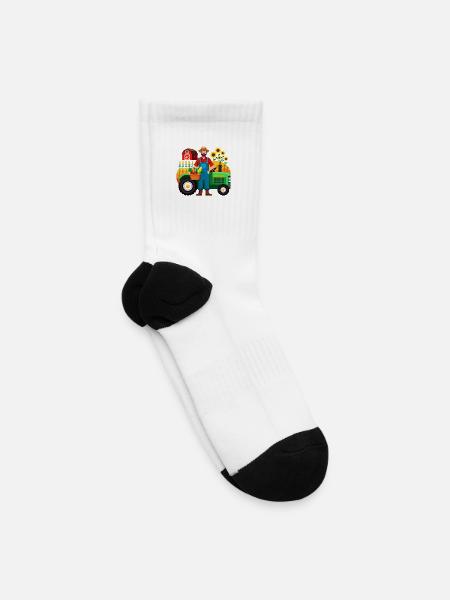 Harvest Tractor Farmer Scene - Tennis Socks - white
