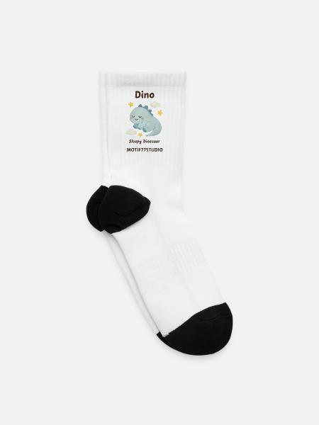 Sleepy Dino in Clouds - Tennis Socks - white