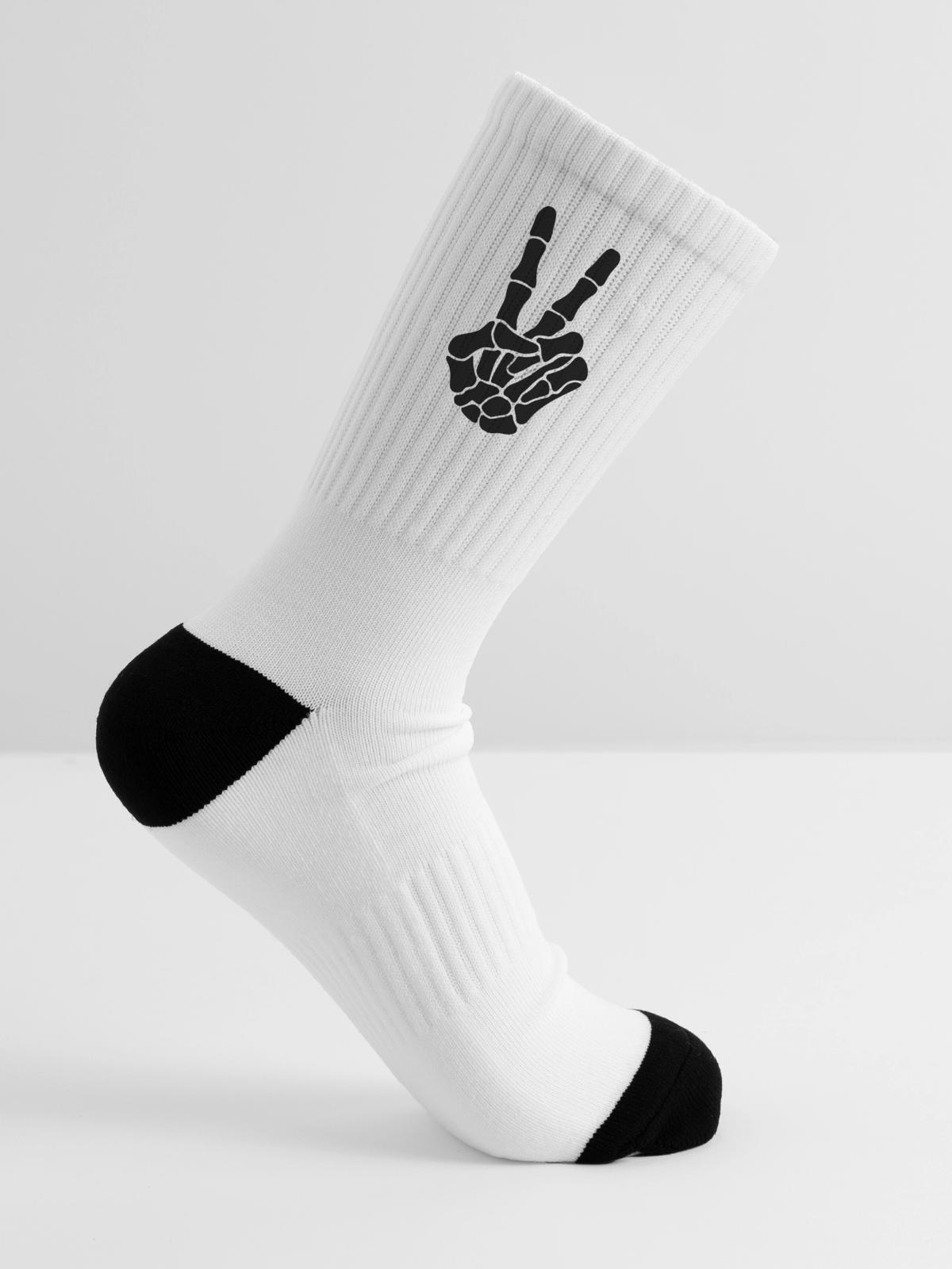 Skeleton Hand Rock On Silhouette - Tennis Socks - white - Right