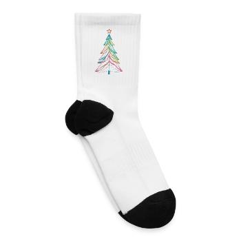Merry Christmas Pine Tree Drawing Print - Tennis Socks - white - Right