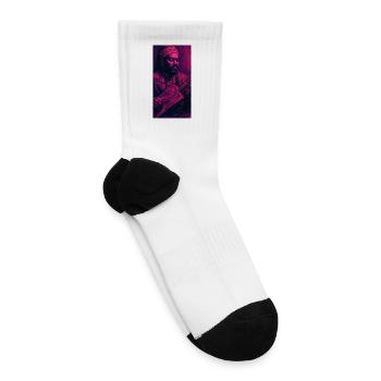 Neon Blues Guitarist Portrait - Tennis Socks - white - Right
