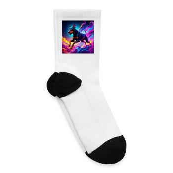 Neon Doberman Illustration - Tennis Socks - white - Right