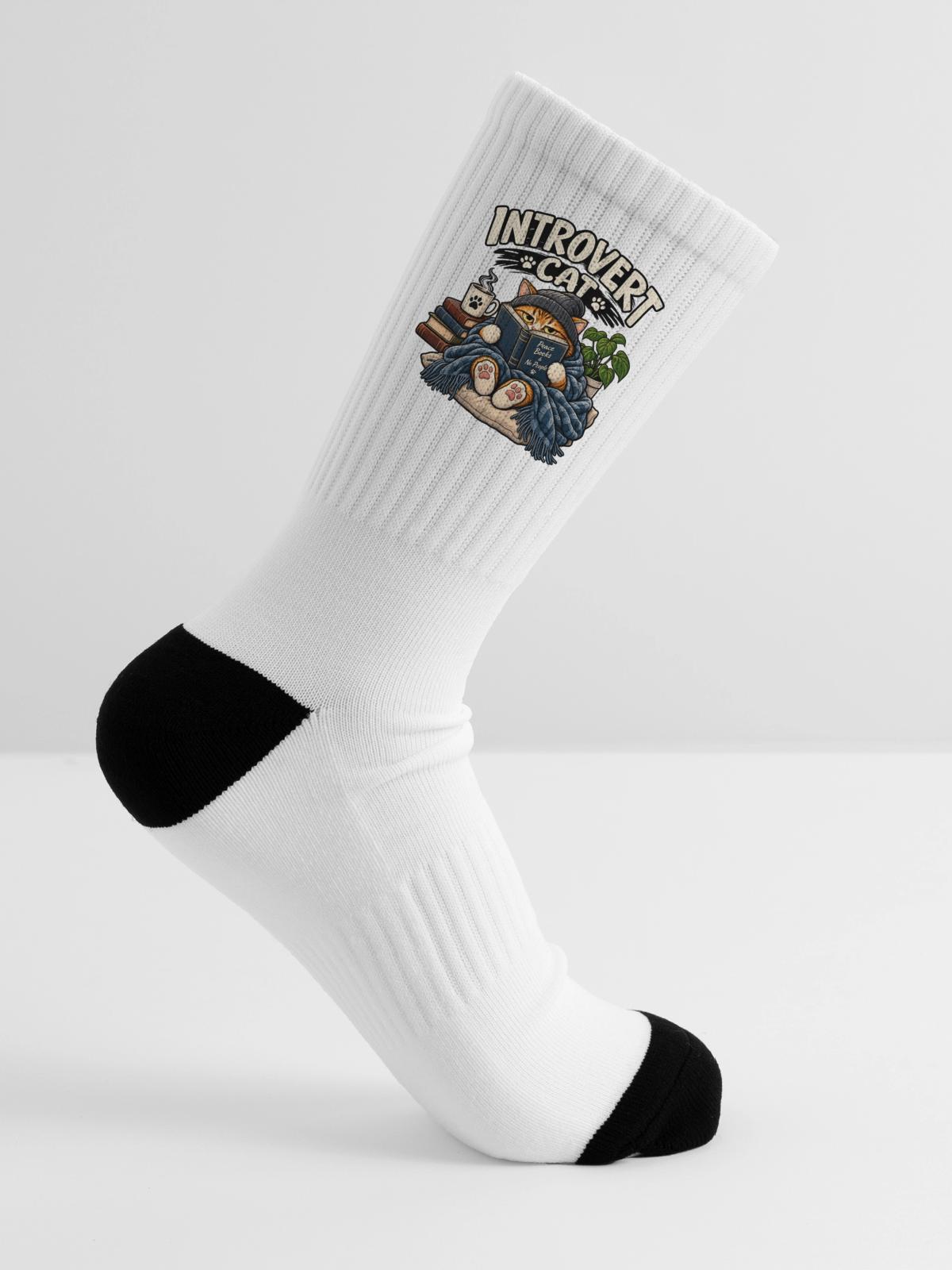 Introvert Cat Cozy Reader - Tennis Socks - white - Right
