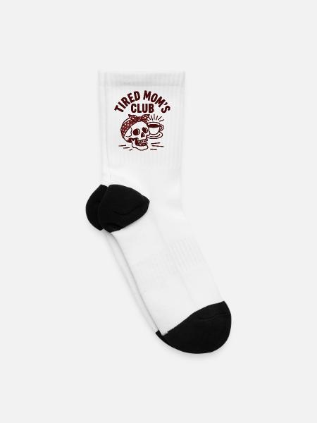 Tired Moms Club Retro Coffee Skull Mom - Tennis Socks - white