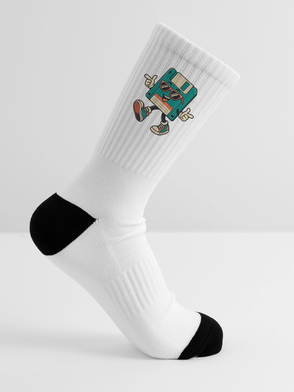 Retro Disk Mascot with Sunglasses - Tennis Socks - white - Right