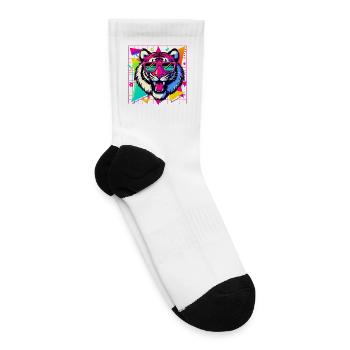 Cool Retro Tiger with Neon Sunglasses  - Tennis Socks - white - Right