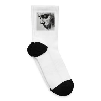 Black & White Woman Portrait – Cracked Emotional - Tennis Socks - white - Right
