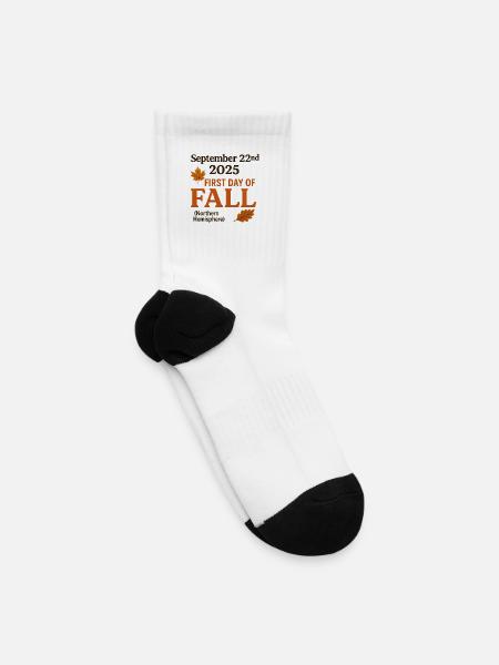 Fall First Day Northern Hemispheric Illustration - Tennis Socks - white