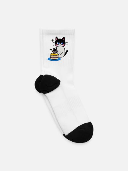 Birthday Cat Duo: Cute Cake Celebration - Tennis Socks - white