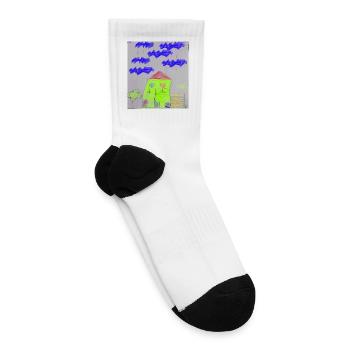 Neon Green House Under Blue Clouds - Tennis Socks - white - Right