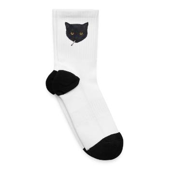 Black Cat Head with Cigarette Illustration - Tennis Socks - white - Right