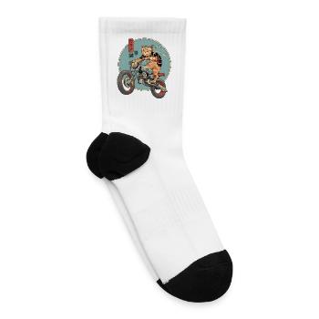 Katana Cat – Funny Japanese Samurai Biker Cat - Tennis Socks - white - Right