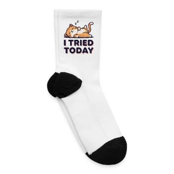 Sleepy Cat Tired Today - Tennis Socks - white - Right