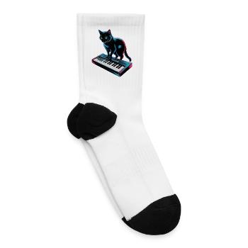 DJ Cat Funny 80s 90s Disco Cat Music - Tennis Socks - white - Right