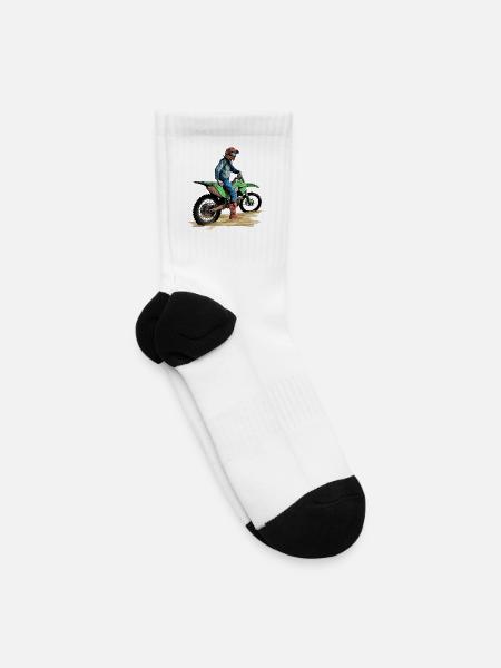 Neon Rider on Green Dirt Bike - Tennis Socks - white