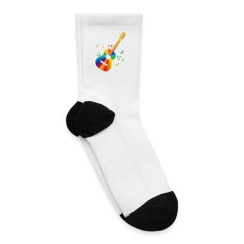 Multicolor Classical Acoustic Guitar Music notes - Tennis Socks - white - Right