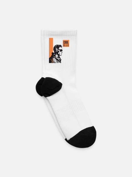 Retro Cool Man Silhouette T-Shirt Design - Tennis Socks - white
