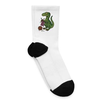 Knit Dino Cozy Green Reptile - Tennis Socks - white - Right