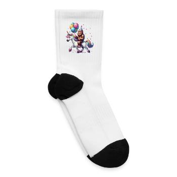 Bigfoot Sasquatch Riding Unicorn. Bigfoot Birthday - Tennis Socks - white - Right
