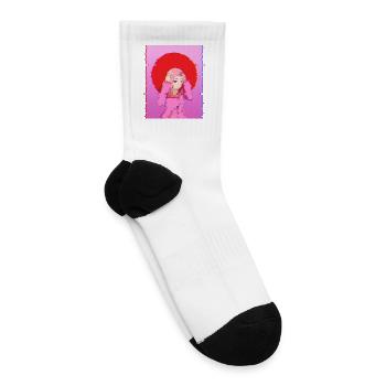 Glitch Aesthetic Anime Girl Digital Art Design - Tennis Socks - white - Right