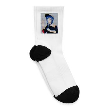 Retro Anime Gamer Girl Glitch Art Vaporwave Style - Tennis Socks - white - Right