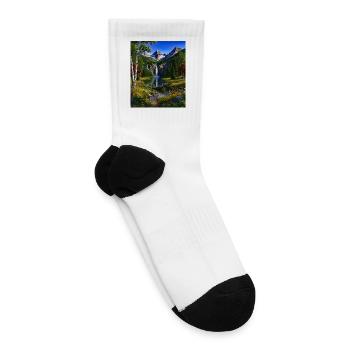 Majestic Mountain Waterfall Nature Landscape - Tennis Socks - white - Right