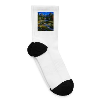 Nature Mountains Waterfalls Lake Pond Flowers - Tennis Socks - white - Right