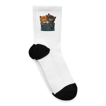 Sleepy Pocket Kittens  Cozy Cat Illustration - Tennis Socks - white - Right