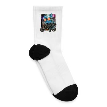 3D Brown Chocolate Cat In Blue Velvet Pocket - Tennis Socks - white - Right