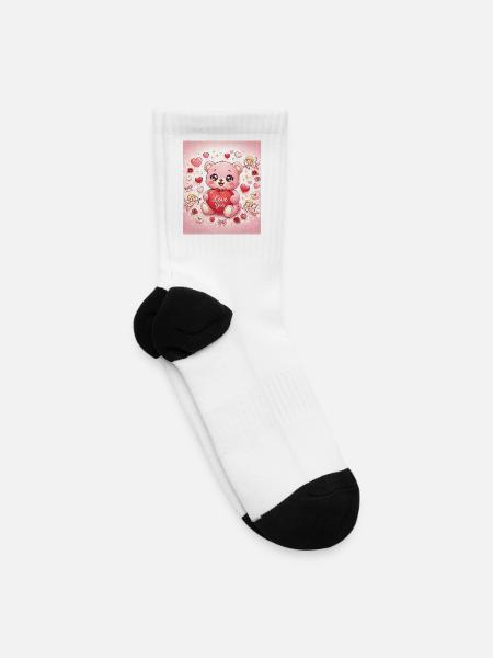 Love You Teddy Bear – Cute Valentine’s Day Illustr - Tennis Socks - white
