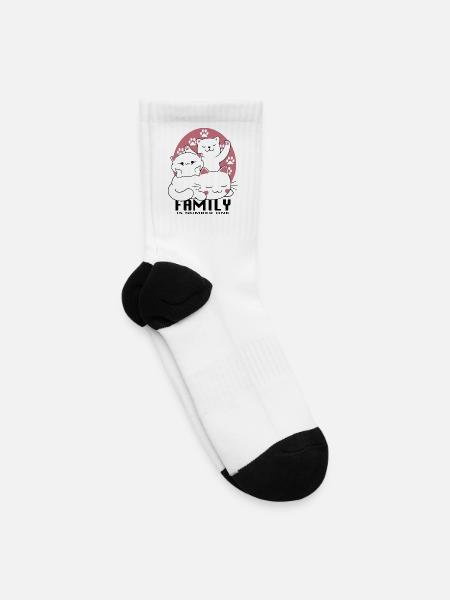 Family is Number One - Cute Cat Trio - Tennis Socks - white