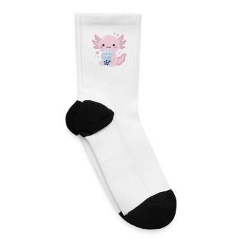 Kawaii Axolotl Drinking Bubble Tea  - Tennis Socks - white - Right