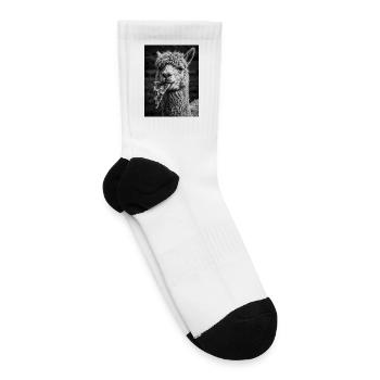 Funny Alpaca Eating Pizza Slice Meme Farm Animal  - Tennis Socks - white - Right