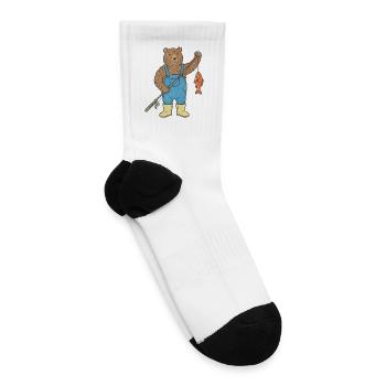 Fishing Bear Graphic Outdoorsy Cabin Core Vintage  - Tennis Socks - white - Right