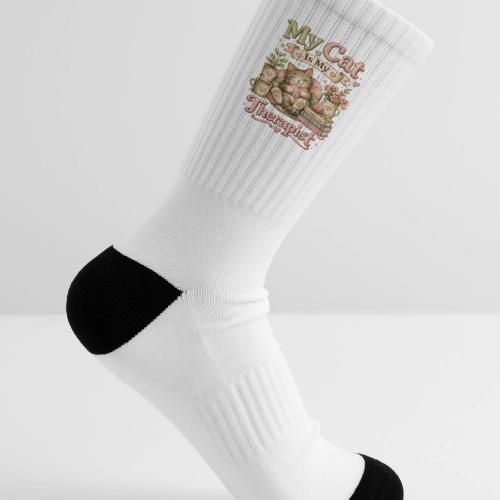 Flux Faux Embroidery My Cat Is My Therapist Design - Tennis Socks