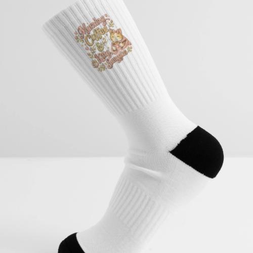 Morning Coffee & Kitty Snuggles Faux Stitched - Tennis Socks