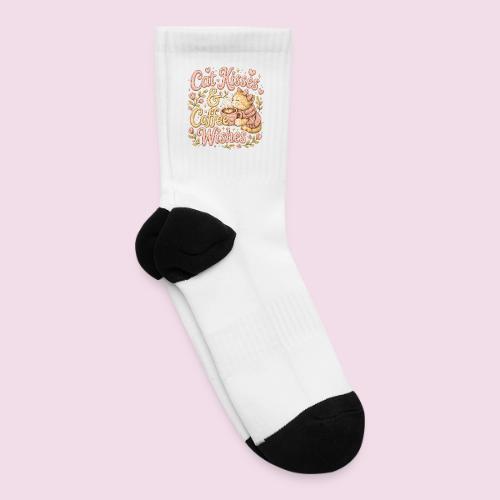 Cat Kisses & Coffee Wishes Faux Stitched - Tennis Socks