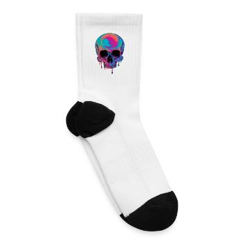 Neon Edgy Dark Skull - Melting Neon Skull Design - Tennis Socks - white - Right