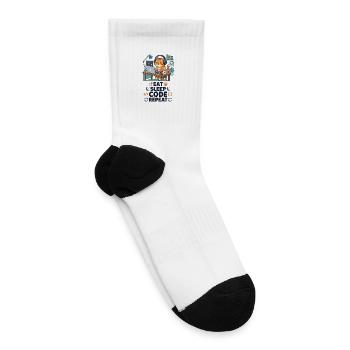 Cute Cat Programmer Eat Sleep Code Repeat - Tennis Socks - white - Right
