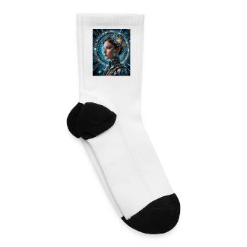 Futuristic Cyber Female Portrait - Tennis Socks - white - Right