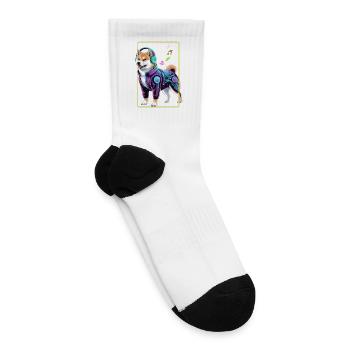 Futuristic Shiba Inu in Neon Headphones - Tennis Socks - white - Right