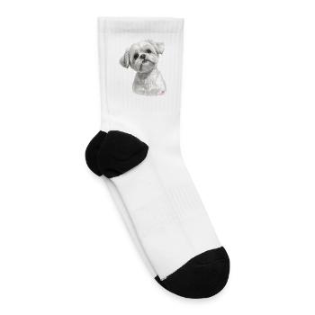 Fluffy Maltese Portrait - Tennis Socks - white - Right