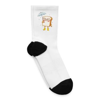 Cozy Bread Character with Umbrella – Rainy Day  - Tennis Socks - white - Right
