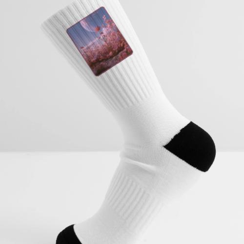 Cosmic Moon & Cosmos Flowers Art - Tennis Socks