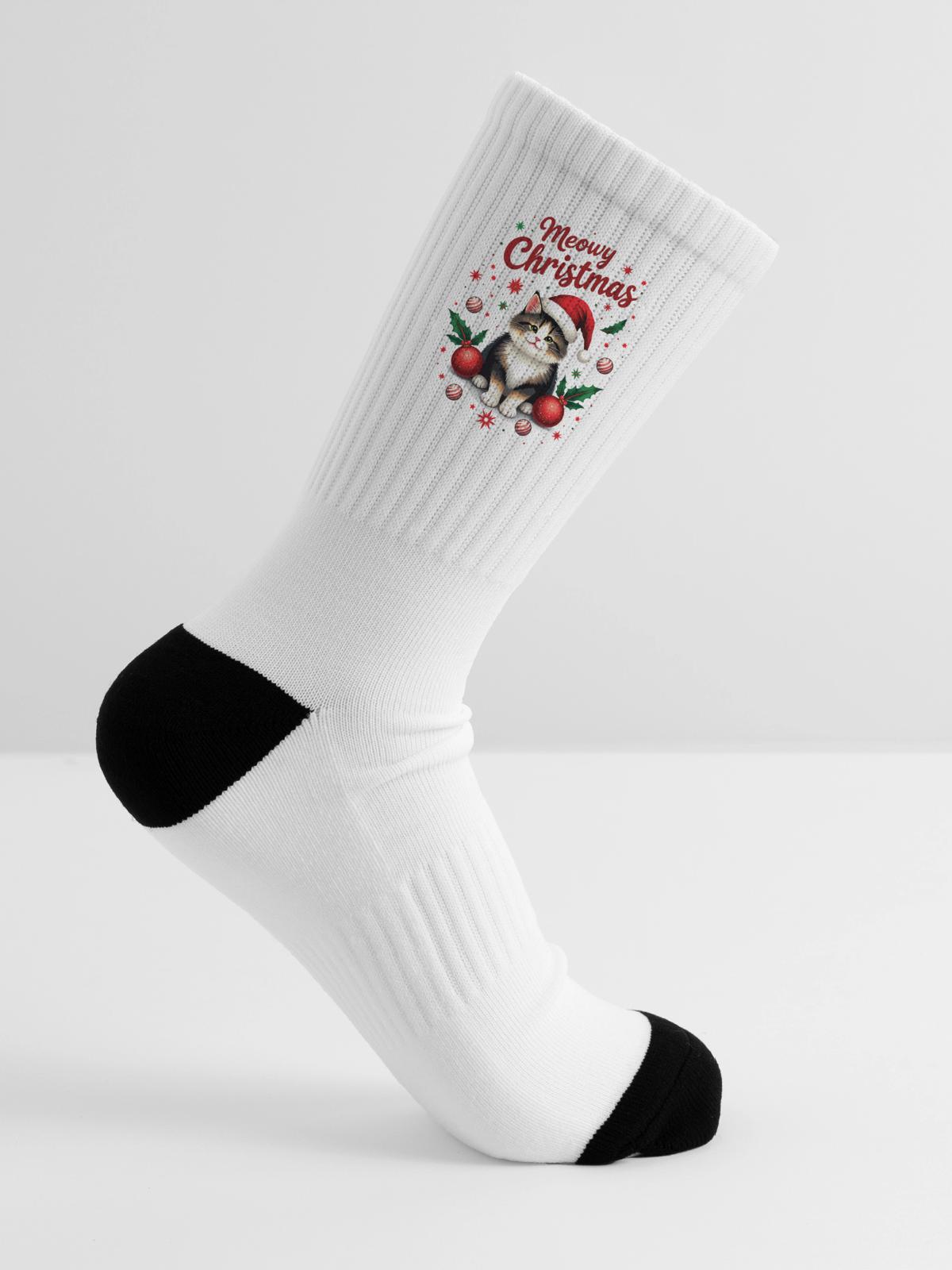 Meowy Christmas - Tennis Socks - white - Right