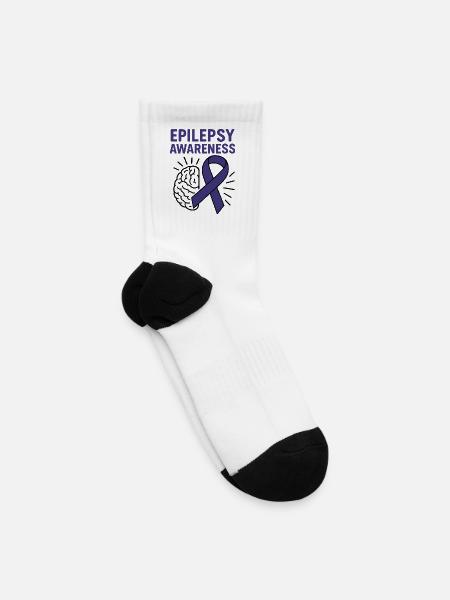 Epilepsy Awareness Purple Ribbon - Tennis Socks - white