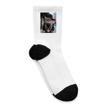 Hipster Cat Bling Hoodie Cap - Tennis Socks - white - Right
