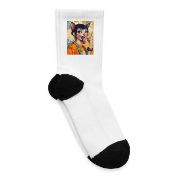 Catgirl Splash Tongue Neon - Tennis Socks - white - Right