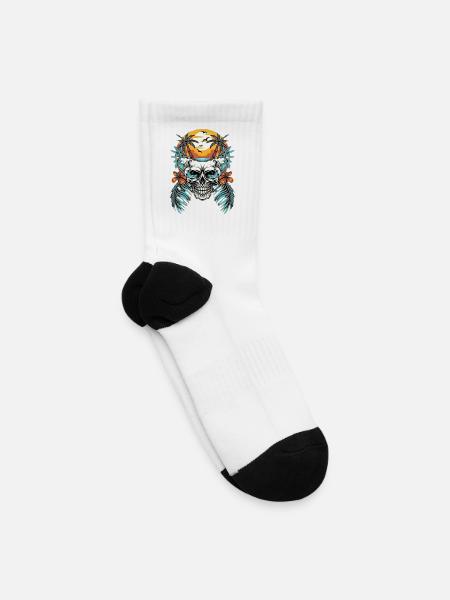 Tropical Skull Sunset Surf - Tennis Socks - white