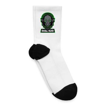 Skull Head Logo Art Design – Bold Gothic T-Shirt G - Tennis Socks - white - Right